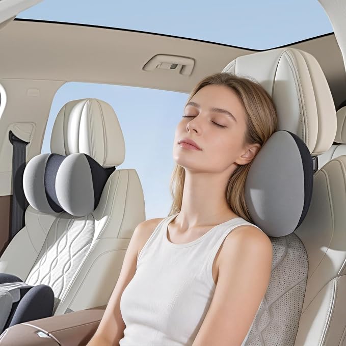 BABUR Car Headrest Pillow, Car Neck Pillow for Pain Relief While Driving | 100% Memory Foam, Ergonomic Neck Support Pillow for Auto, Office Chair, Adjustable Strap, Softness Breathable Removable