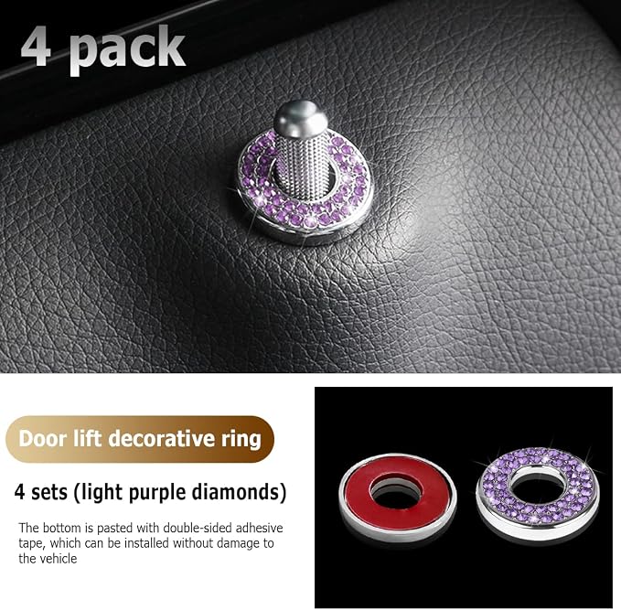 4PCS Bling Inner Car Door Lock Cover Stickers, Rhinestones Pull Rod Bolt Decorations, Crystal Auto Decals for Women Girls, Sparkly Car Door Lock Pin Caps for C Class C200L GLC260 C260L