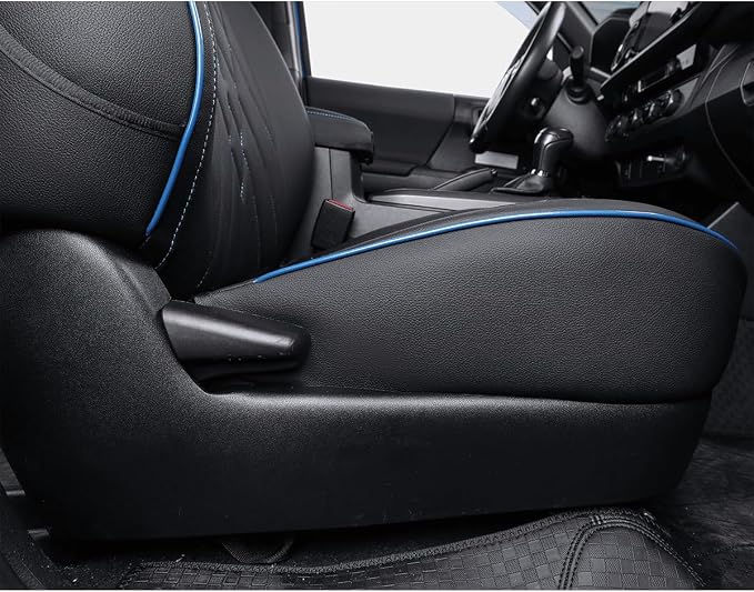 EKR Custom Fit Tacoma Rear Car Seat Covers for Toyota Tacoma 2016 2017 2018 2019 2020 2021 2022 2023 Access Cab - Second Row Only,Faux Leather(Black with Blue Trim)