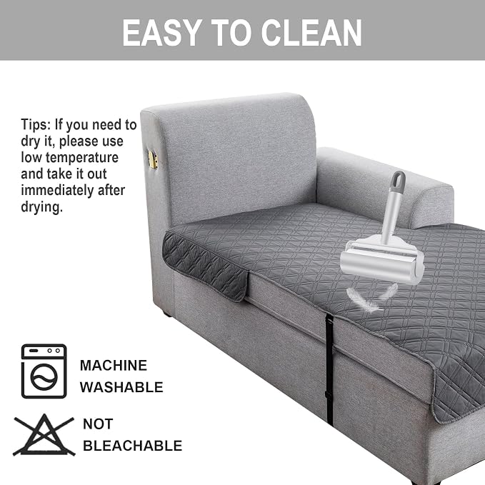 Genina L Shape Couch Cover, Sectional Couch Chaise Covers, Waterproof Washable Sofa Covers for Right L Shape Chaise Lounge, Anti-Slip Sofa Slipcovers for Dogs Cats Pet Friendly(Dark Grey)