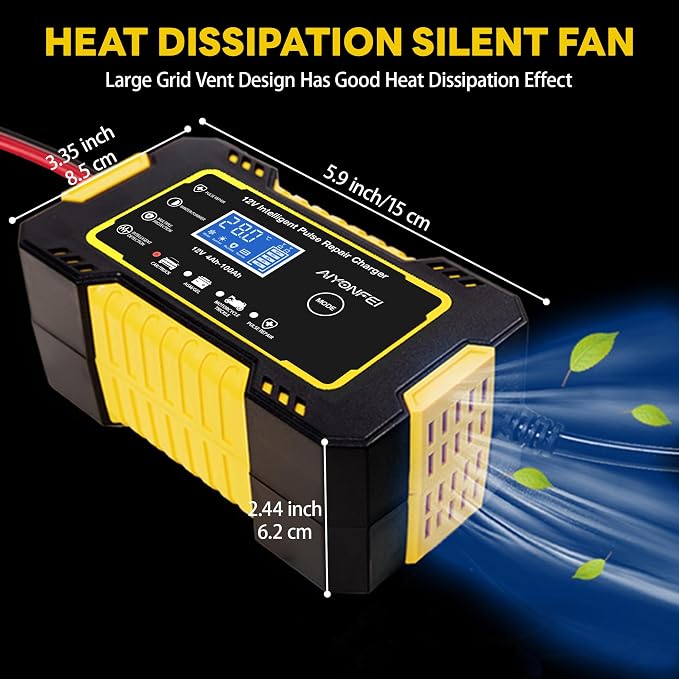12V 6-Amp Battery Charger, Smart Trickle Charger Maintainer Yellow | Battery Desulfator, Winter & Summer Mode, Lead-acid Battery Chargers, for Car Truck Motorcycle Lawn Mower Boat
