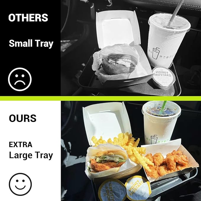 SodaRide Car Cup Holder Tray -Expander- 3 in 1 Detachable Food Table Tray with Solid Base - Road Trip Essentials Accessories Gadgets - Fits Yeti, Hydro Flask 32/40 oz