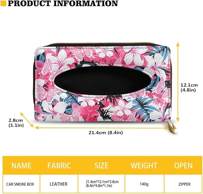 Pink Tropical Flower Car Visor Tissue Holder for SUV Sedans Vans Tropical Flower Premium Car Tissue Box PU Leather Wear Proof Universal Fit