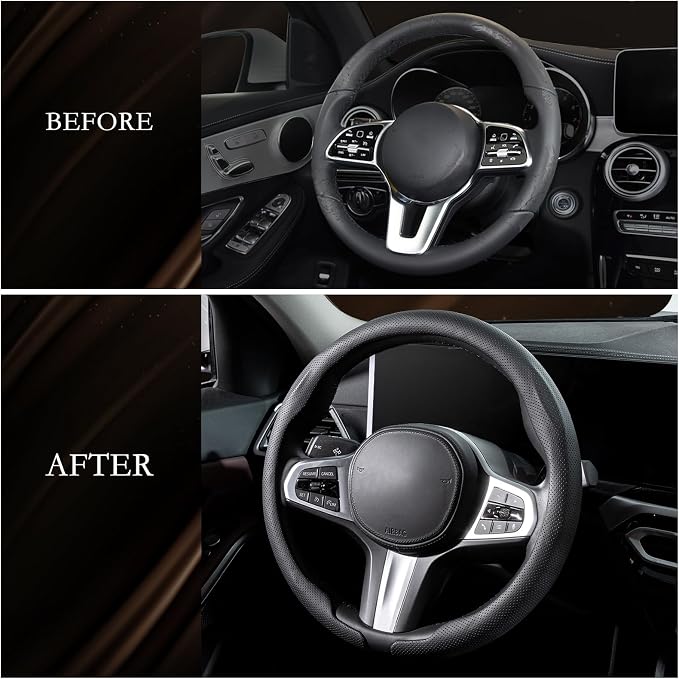 Aimato Car Steering Wheel Cover, Ultra-Thin Car Steering Wheel Cover,Comfortable & Breathable Microfiber,Universal Fit for Most Cars, Nappa Black