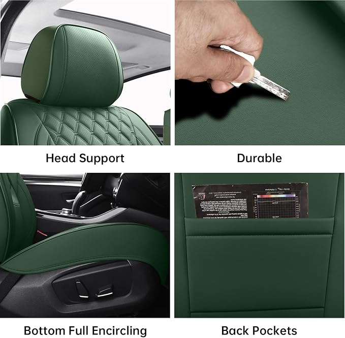Car Seat Covers Full Set,5 Seat Leather Seat Covers for Cars,Front Seats and Back Seat Cover,Waterproof Car Seat Cushion Protectors,Universal Fit for Most Cars SUV Trucks (Green, Full Set)