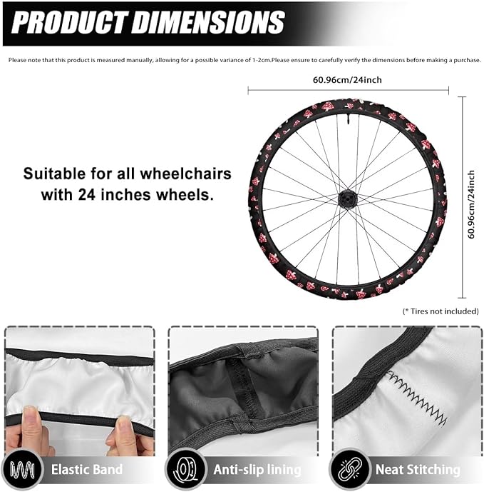 Mushroom Wheelchair Wheel Covers Non-Slip 24" Wheels Protective Cover to Protect Floors Carpets