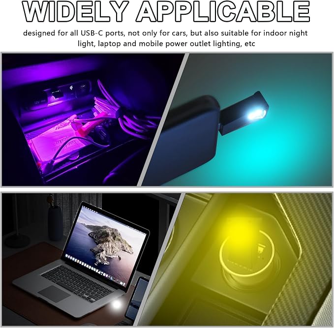 2PCS USB Type C LED Ambient Light,8 Colors RGB Dynamic Interior Atmosphere Lamp,Adjustable Mini USB LED Light for Car Decoration, Laptop, Keyboard, Universal Vehicle Interior Accessories