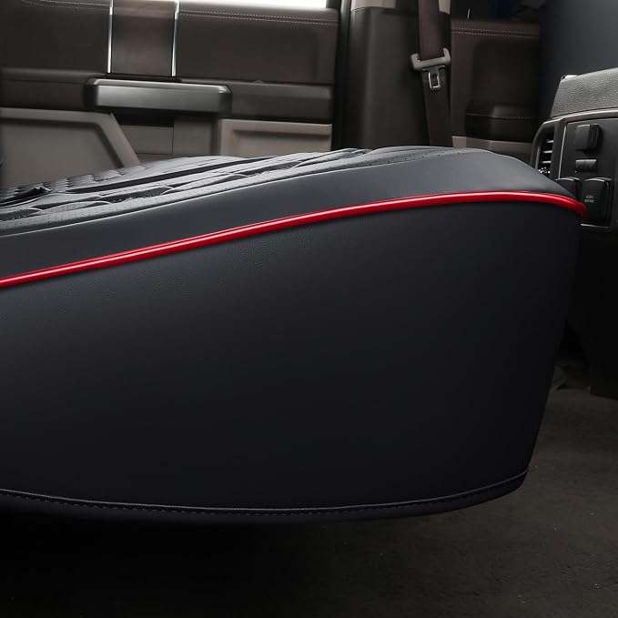 Huidasource Rear Bench Leather Seat Covers Fit for Chevy Silverado GMC Sierra 1500 2007-2013 & 2019-2026, 2500HD 3500HD 2020-2026 Crew Double Extended Cab WT LS LT Custom(Back Row/Black&Red)