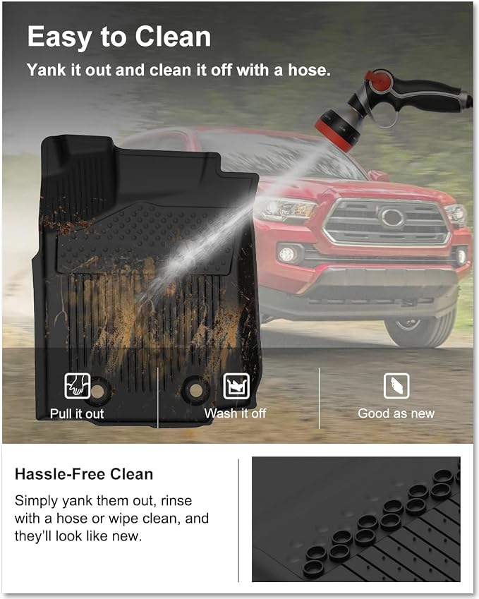 Kiwi Master Floor Mats for 2016 2017 Toyota Tacoma Double Cab Crew Cab | Custom Fit All Weather Car Mats, Heavy Duty TPE Floor Liners, Front & Rear 2 Row Set, Black