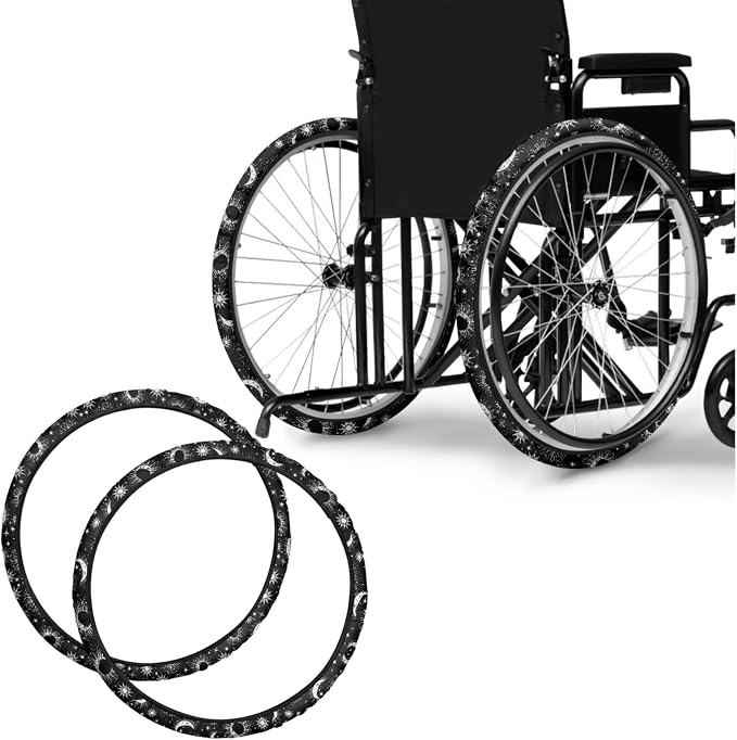 Moon Sun Wheelchair Wheel Covers Non-Slip Wheelchair Accessories Tyre Covers to Protect Floors Carpets Fits 24" Wheels Set of 2 Pairs