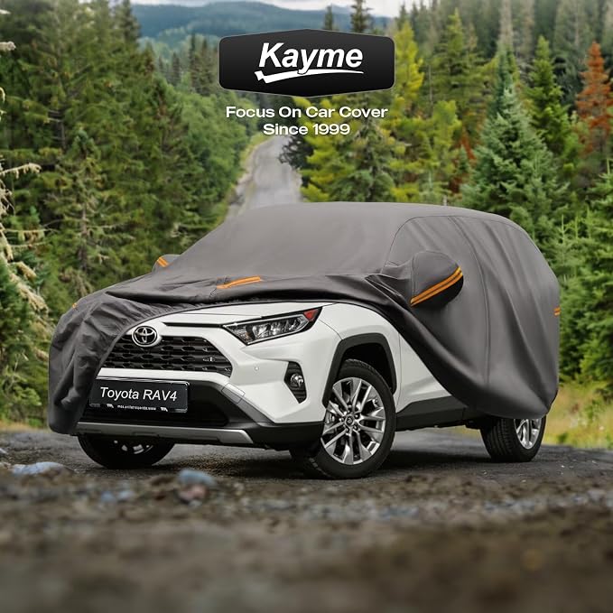 Kayme Heavy Duty SUV Car Cover Custom Fit for Toyota RAV4 2006-2026, Waterproof All Weather Outdoor Full Protection, UV Sun Rain Resistant with Zipper Door & Windproof Straps.