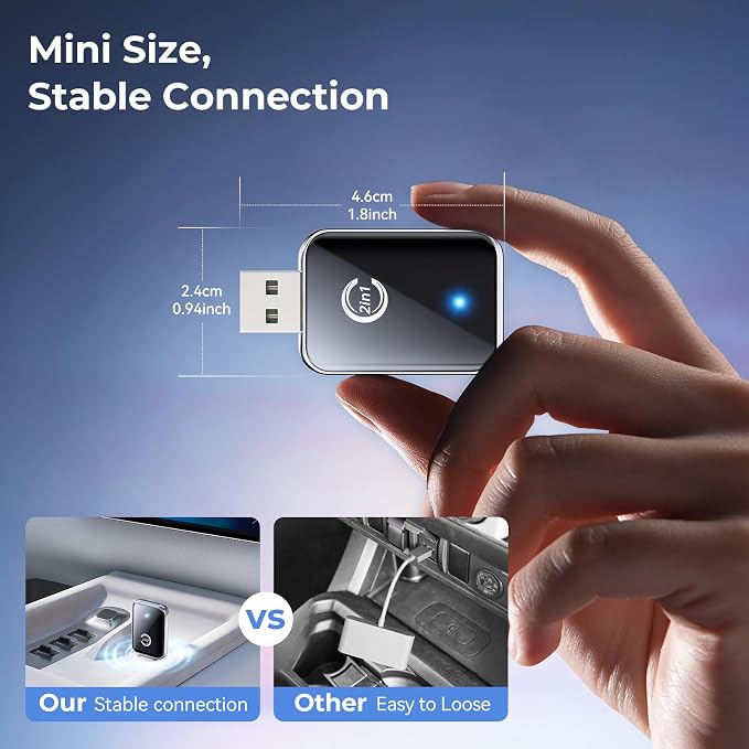 2 in 1 Wireless Carplay Adapter for iPhone, Convert Wired Car Play to Wireless for iOS 10 Android 11 and Above, Cars with Built-in Carplay (Silver)
