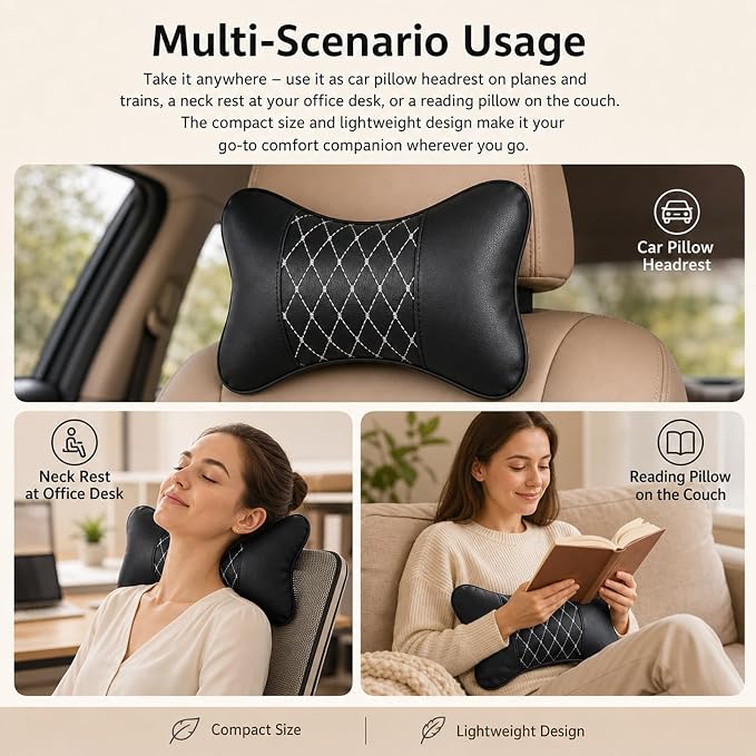 2PCS Car Headrest Pillow,Ergonomically Designed Car Neck Pillows with Diamond Pattern,Adjustable Head Rest Pillow for Cars for Driving Travel,Neck Fatigue and Pain Relief