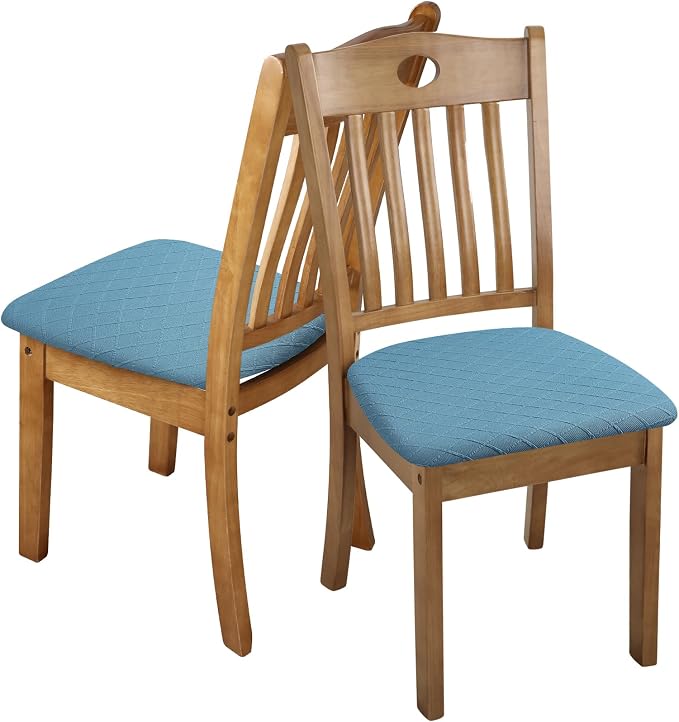 Fuloon Stretch Chair Seat Covers 6 PCS, Removable Washable Dining Chair Covers Anti-Dust Dining Room Seat Cushion Slipcovers (6, Lake Blue)