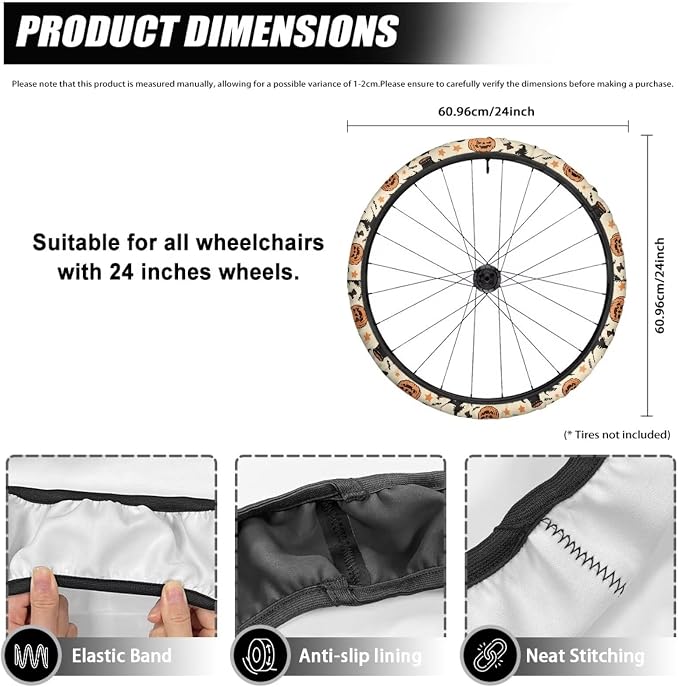 Witch Pumpkin Wheelchair Wheel Covers Halloween 24" Wheels Protective Cover Holiday Decoration Washable Comfortable for Women