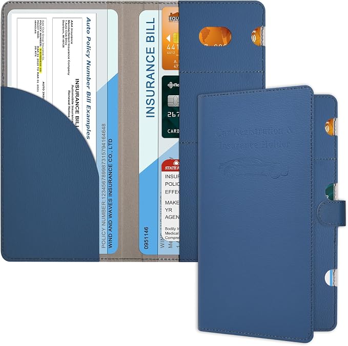 RSAquar Car Registration and Insurance Holder, Vehicle Glove Box Organizer Cool Car Accessories, Car Document Holder for Cards, Driver License & Essential Document, JD-Blue