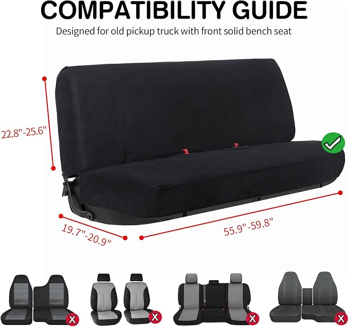 Leader Accessories Bench Seat Cover for Full Size Pickup Trucks, Black | Solid Bench Seat Cover for Pickup SUVs, Heavy-Duty Woven Fabric Protect Dirt, Stains, Universal Fits Ford, Chevrolet, Dodge
