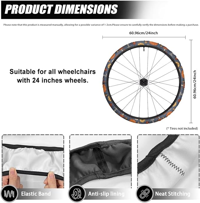 Wheelchair Wheel Covers Thanksgiving Day Pumpkin Mushroom | Fall Decor, Fits 24 Inch Wheelchair Wheels, Universal Fit for Wheelchairs, Easy to Wash