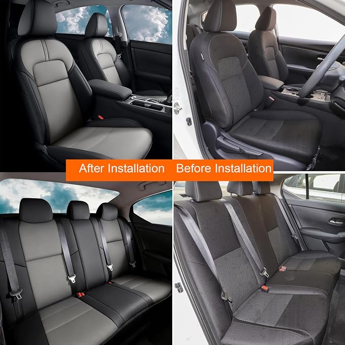 AOMSAZTO Seat Covers for Nissan Sentra:2020 2021 2022 2023 2024 2025 S SV | (Not for SR) Custom Fit Full Set Leather Cushion Car Seats Cover Black&Gray
