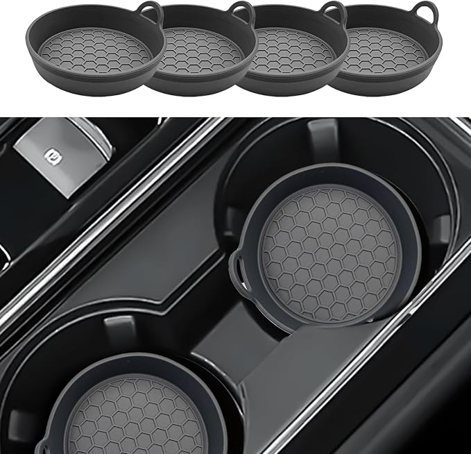 4 Pack Car Cup Holder Coaster, Universal Silicone Non-Slip Insert Pad, Waterproof Spill-Proof Drink Mat for SUV Sedan Truck, Automotive Interior Accessories(Gray)