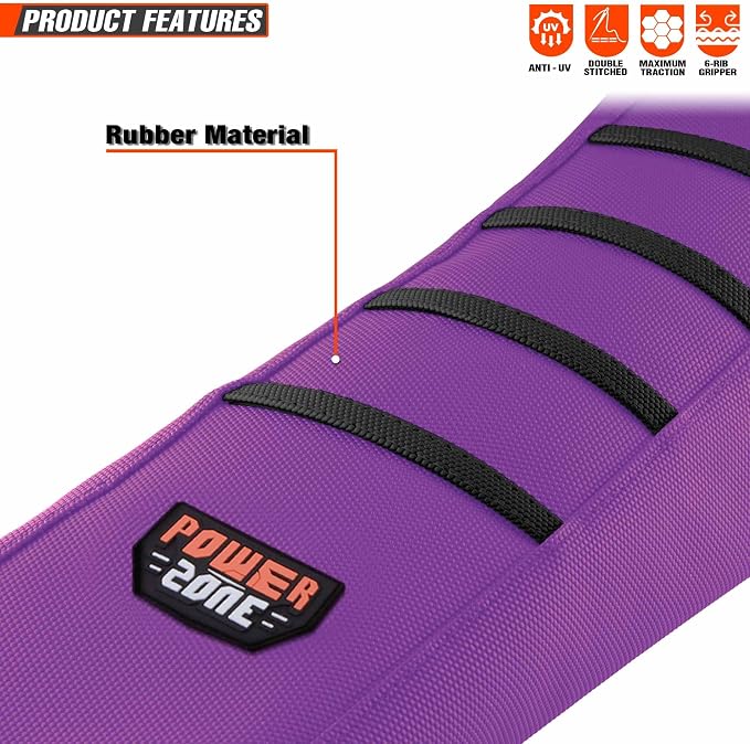 Motorcycle Universal Seat Cover Non-Slip Rubber Striped Gripper Soft Sewing for CRF WR WRF RMZ YZF SXF EXC EXC XC SX CR KLX Dirt Pit Bike Motocross Off Road (Purple)