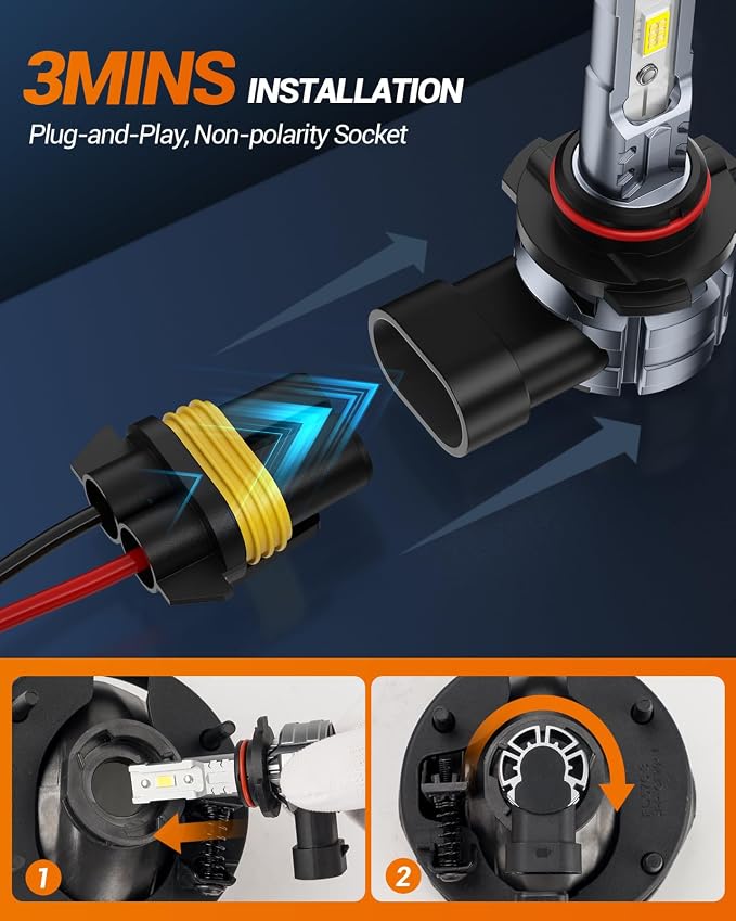 SEALIGHT S2S H13 H10 Fog Light Bulbs LED Combo for Pickups, Bright Output 9008/H13 Bulb with Cooling Fan, 1:1 Mini Size, 6500K Cool White, Plug and Play LED Bulb 9145 9140