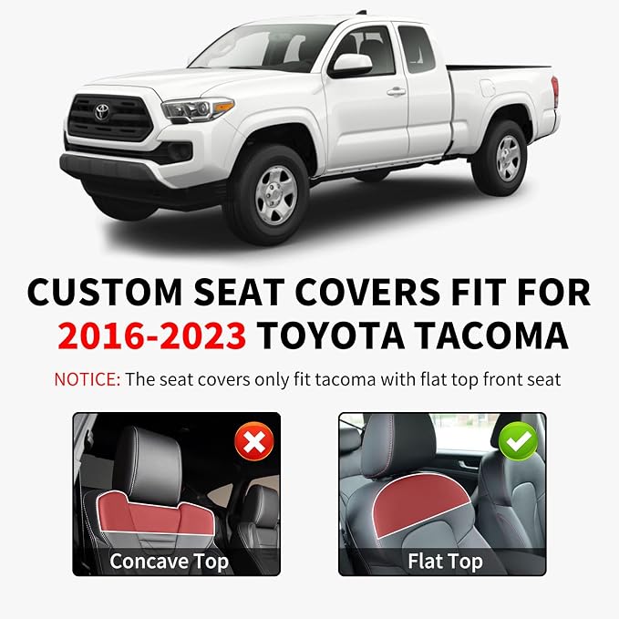 Truckiipa 2 Front Tacoma Seat Covers Leather Car Seat Covers Waterproof Truck Seat Cushion Protector Covers Fit for 2016-2023 Toyota Tacoma Double Crew Cab, Front Pair, Black