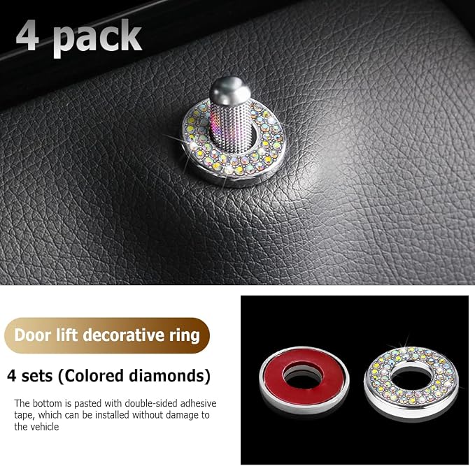 4PCS Bling Inner Car Door Lock Cover Stickers, Rhinestones Pull Rod Bolt Decorations, Crystal Auto Decals for Women Girls, Sparkly Car Door Lock Pin Caps for C Class C200L GLC260 C260L