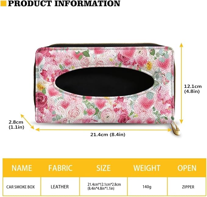 Rose Car Sun Visor Napkin Holder Hearts Print Sun Visor Tissue Holder PU Leater Backseat Tissue Box Gift for Women Wife Girls