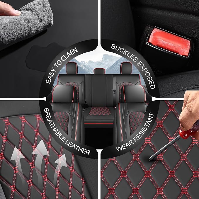 Umbrauto Leather Seat Covers for Silverado/Sierra, Waterproof Custom Full Set Seatcovers for Chevy Silverado/GMC Sierra 2007-2013 & 2019-2025 1500, 2020-2025 2500HD 3500HD Crew/Double/Extended Cab