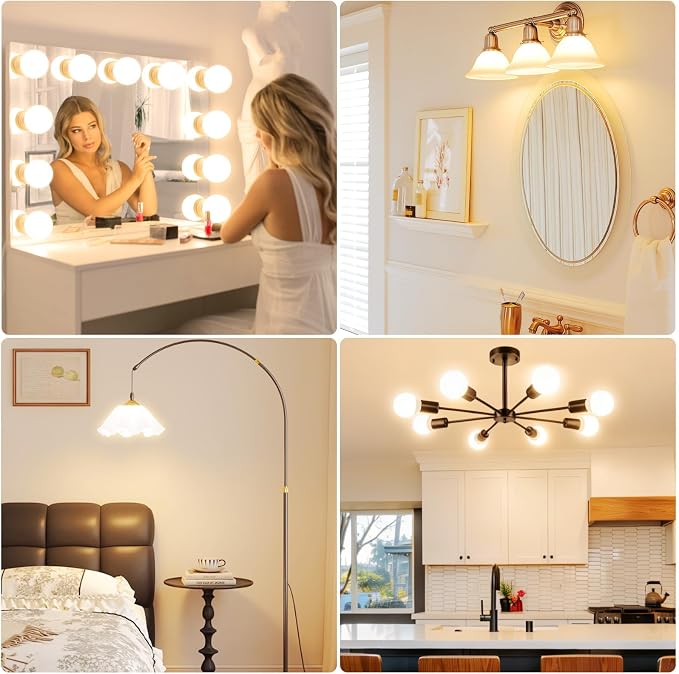 Brightever G25 LED Light Bulbs 60 Watt Equivalent, 2700K Warm White LED Globe Light Bulbs with E26 Base for Bathroom, 5W Round Light Bulb for Vanity Mirror, CRI90+, 600LM, Non-Dimmable, 4-Pack
