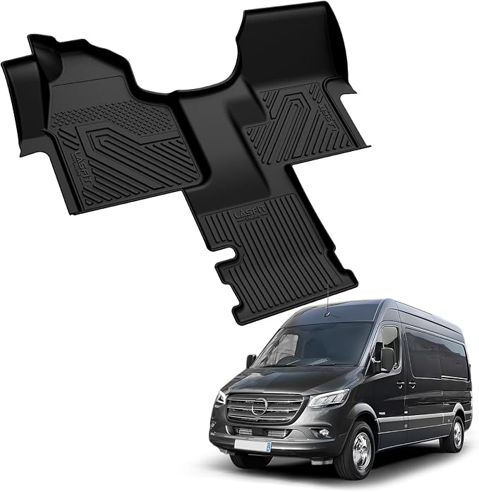 LASFIT Floor Mats for Mercedes Benz & Dodge Sprinter 2500/3500 2007-2018 | LASFIT Car Mats for Sprinter Cargo Van 2500/3500, All-Weather TPE Non-Slip, 1st row with aisle liner