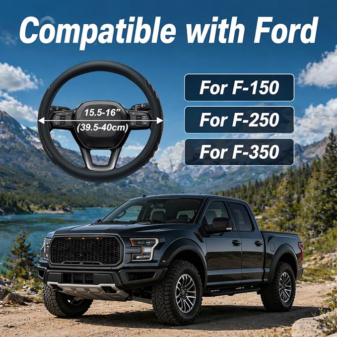 Yangday Leather Steering Wheel Cover for Ford F150 F250 F350, 15.5-16 inches Car Steering Wheel Cover with Anti-Slip Massage Particle (Brown)