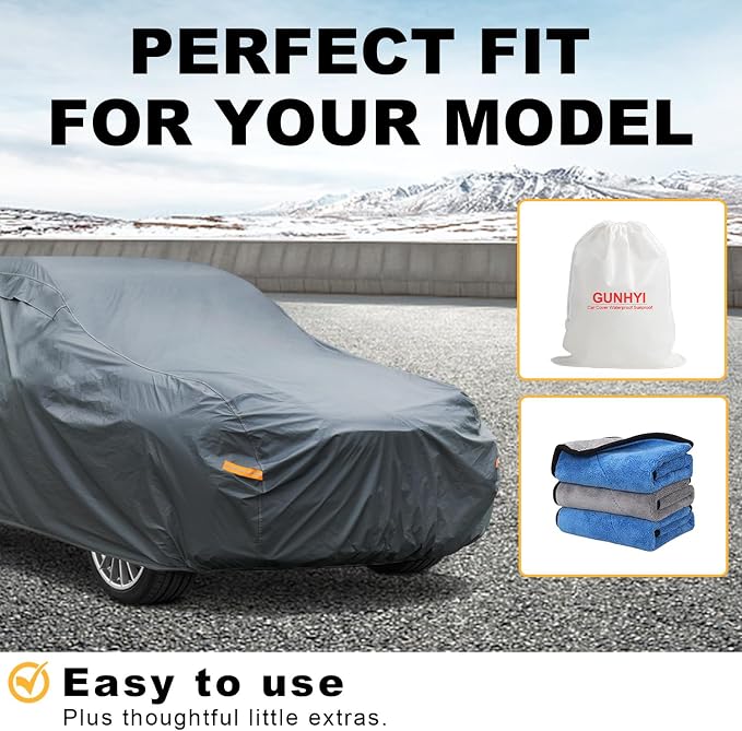 GUNHYI Multi-Layer Large SUV Car Cover Waterproof All Weather Heavy Duty, Universal Fit Cadillac Escalade ESV, Chevrolet Suburban, Ford Expedition Max, GMC Yukon XL, Lincoln Navigator LWB etc.