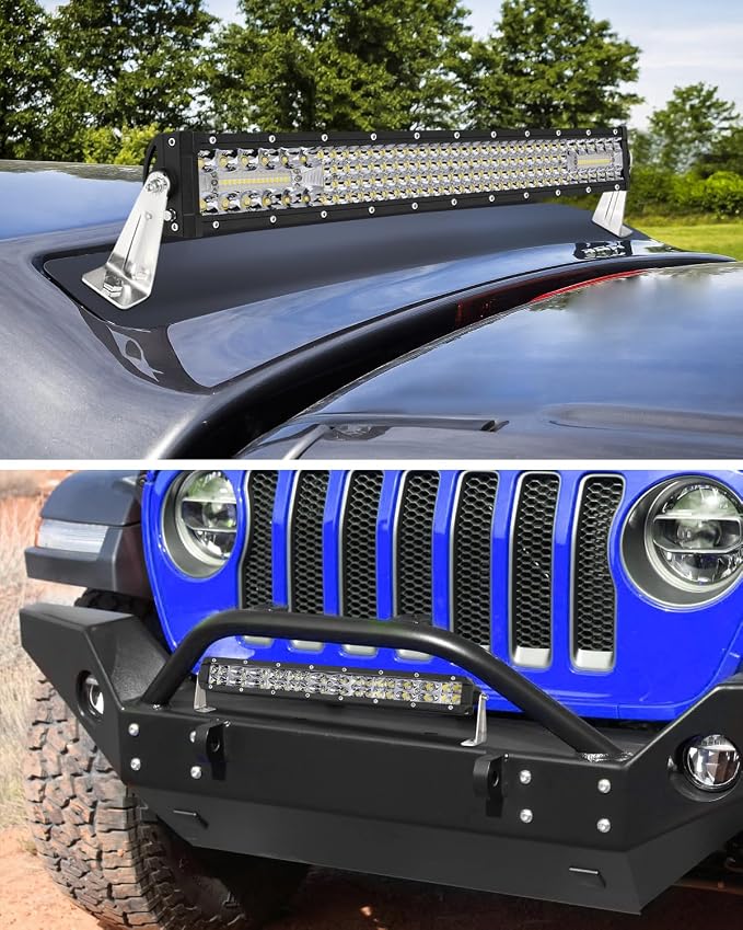 LED Light Bar Side Mounting Brackets Kit Heavy Duty Stainless Steel Side Brackets for Straight or Curved Single-Row LED Light Bar Up to 54 Inch - 8MM Hole