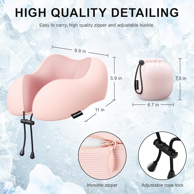 urnexttour Travel Pillow for Airplane Memory Foam Neck Pillow, Soft & Support Travel Pillow for Travelling, Sleeping Rest, Car, Train and Home Use (Pink)