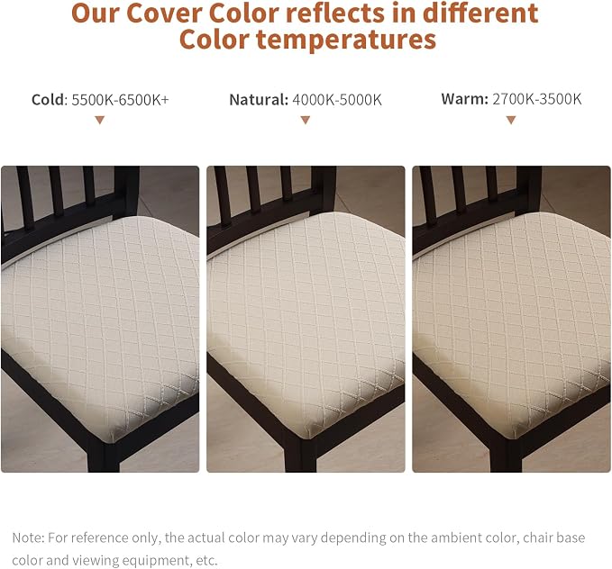 Fuloon Waterproof Seat Cushion Covers 6 PCS, Stretch Jacquard Chair Seat Covers Washable Dining Room Chair Slipcovers Removable Kitchen Cushion Protector (6, Waterproof-Beige)