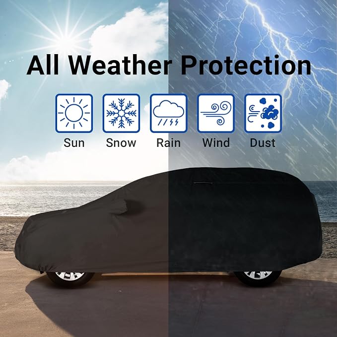 iCarCover Premium Plus SUV Car Cover Waterproof All Weather Rain Snow UV Sun Protection, TX350, X7, Escalade, Armada, Sequoia, Tahoe, Navigator, GLS, Size S54 (See Size Chart) Stripe - Black/Red