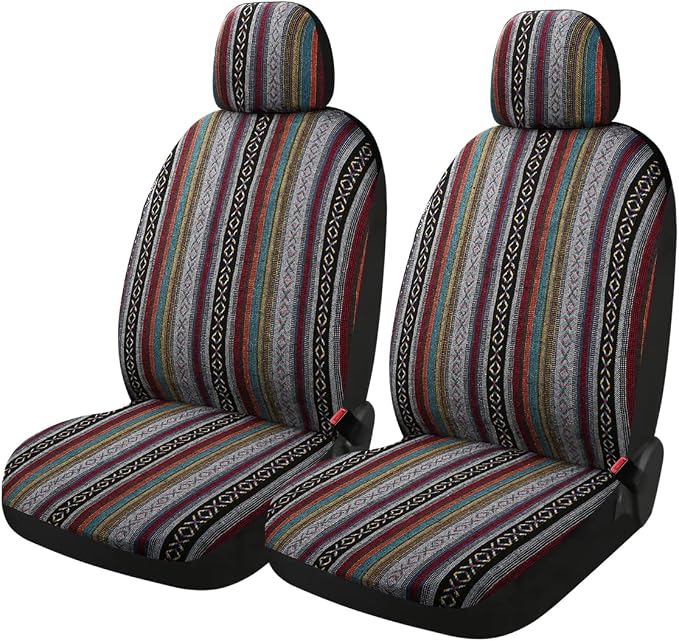 Baja Saddle Blanket Car Seat Covers 4PCS Front, Breathable and Washable Striped Woven Automotive Vehicle Seat Cover, Universal Seat Cover for Sedan, SUV, Truck, Airbag Compatible
