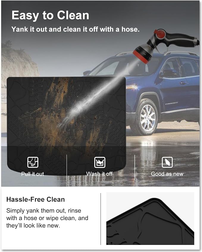Kiwi Master Floor Mats & Cargo Mat for 2014-2023 Jeep Cherokee | OEM Replacement 82214855, Custom Fit All Weather Car Mats, Heavy Duty TPE Floor Liners, Front Rear Tray Trunk Mat Set, Black