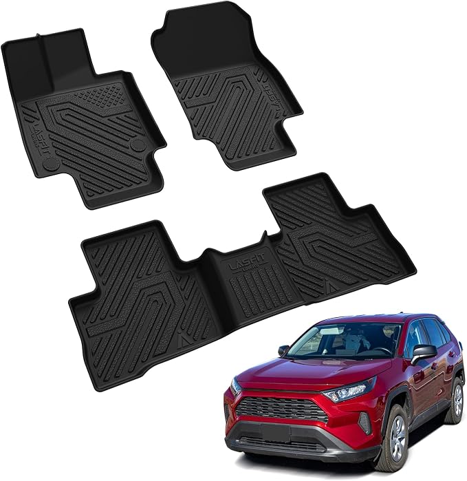 LASFIT Floor Mats for Toyota RAV4 2019-2025 Hybrid/Prime/PHEV All Weather TPE Custom Fit Floor Liners for RAV 4 1st & 2nd Row Automotive Car Mat Accessories, Black