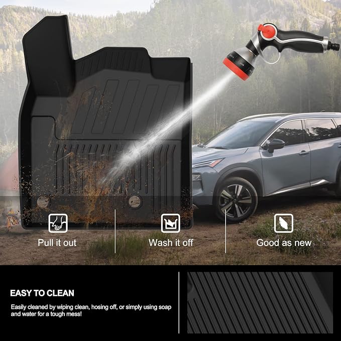 Kiwi Master Floor Mats for 2021-2026 Nissan Rogue (Not Sport) | OEM Replacement T99E4-6RR0B, Custom Fit All Weather Car Mats, Heavy Duty TPE Floor Liners, Front & Rear 2 Row Set, Black