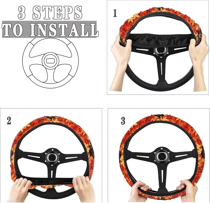 AFPANQZ Maple Leaf Car Steering Wheel Cover Sweat Absorption Safe Driving | Fall Decor, Universal 14-15 inch Stretch-on Fabric, Keep Safe Steering Wheel Protector for Women