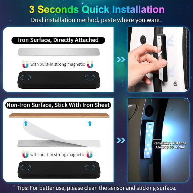 CARFIB Car Door Light Projector Wireless 7 Colors LED Welcome Lights Magnetic Sill Interior Courtesy Lighting USB Rechargeable Warning Lamp Vehicle Auto Sensing Decorations 4pcs