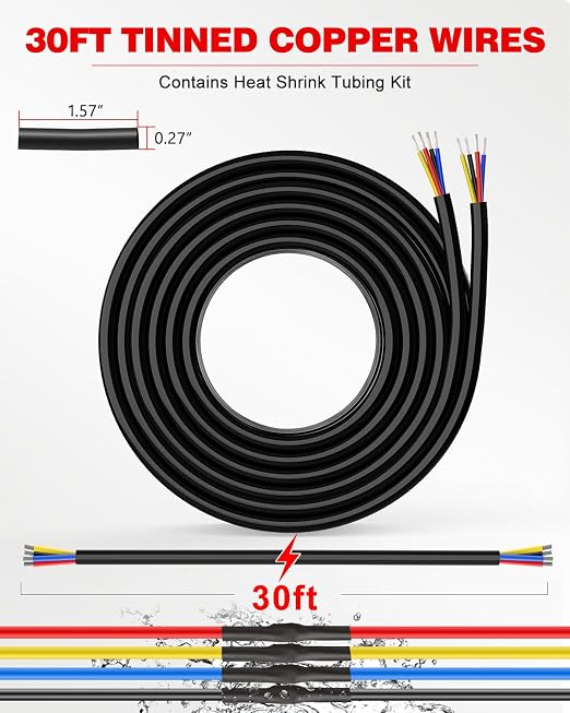 NAOEVO 16 Gauge Wire 4 Conductor Electrical Wire, 16 AWG Stranded PVC Cord, 12V Low Voltage/Tinned Copper/Flexible Cable for Automotive Wiring, Lamp Cord, Marine Cable (30FT)