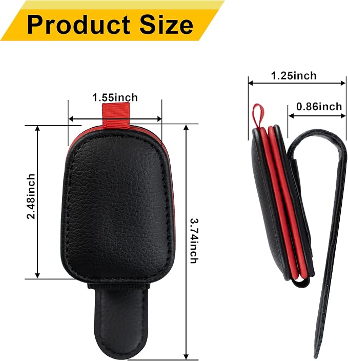 Yuoyar Magnetic Leather Sunglasses Holder for Car, 2 Packs (Black-red) | Magnetic Car Visor Accessories