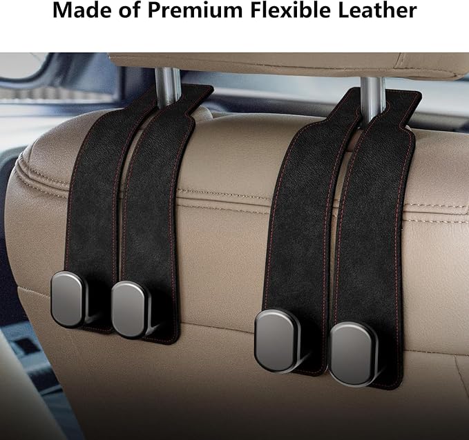 1 Pack Black Leather Car Headrest Hooks Purse Bag Storage Holders for Car Seats