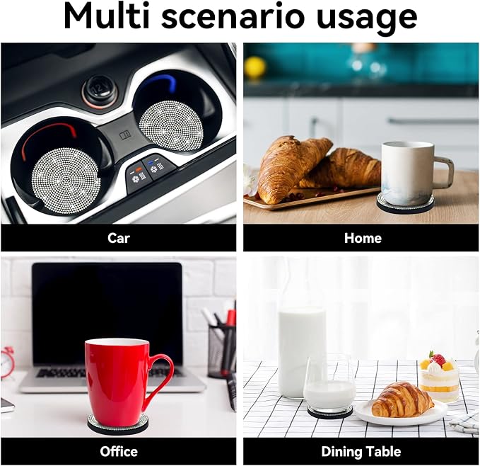 SINGARO Bling Cup Holder Coasters for Car, 4PCS Universal Non-Slip Cup Holder, Embedded Decorative Coasters, Shiny Crystal Car Interior Accessories Gifts for Women (AB-Color)
