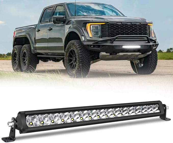 18 Inch Light Bar Slim, SWATOW INDUSTRIES 80W 18" Single Row LED Bar Spot Flood Offroad Driving Light Bumper Mounts Hood Bulge Mount for F150 Wrangler Toyota Ram Chevy Truck UTV ATV SUV