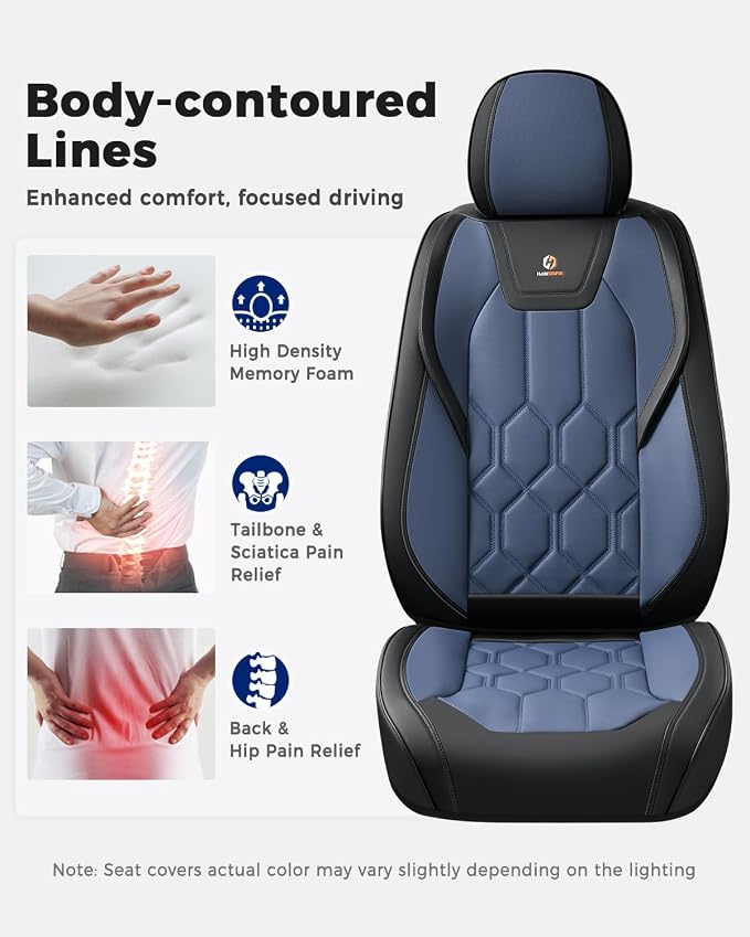 Huidasource Car Seat Covers, Universal Fit for Cars SUV Trucks, Black&Blue | Full Coverage Leather Seat Cover, Airbag, Cupholder Compatible, Seat Function Retain, Easy Install with Velcro